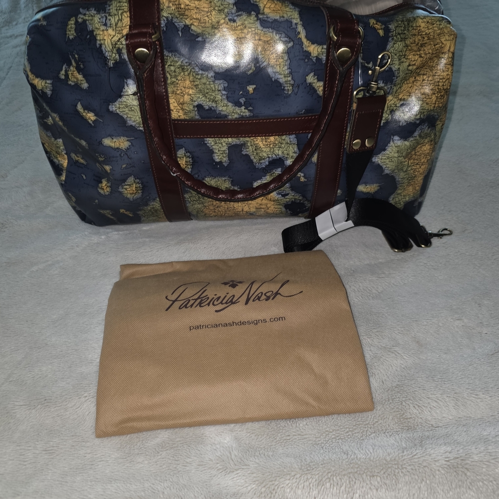 Patricia Nash Blue and Brown Map Duffel Bag - Picture 5 of 5